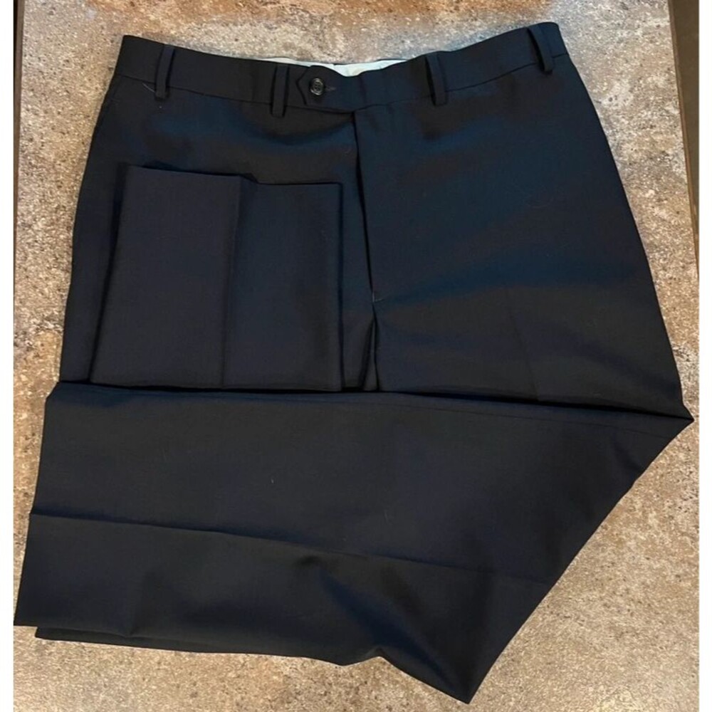Lauren Ralph Lauren Total Comfort Black 100% Wool Dress Pants 36Wx30L Flat Front